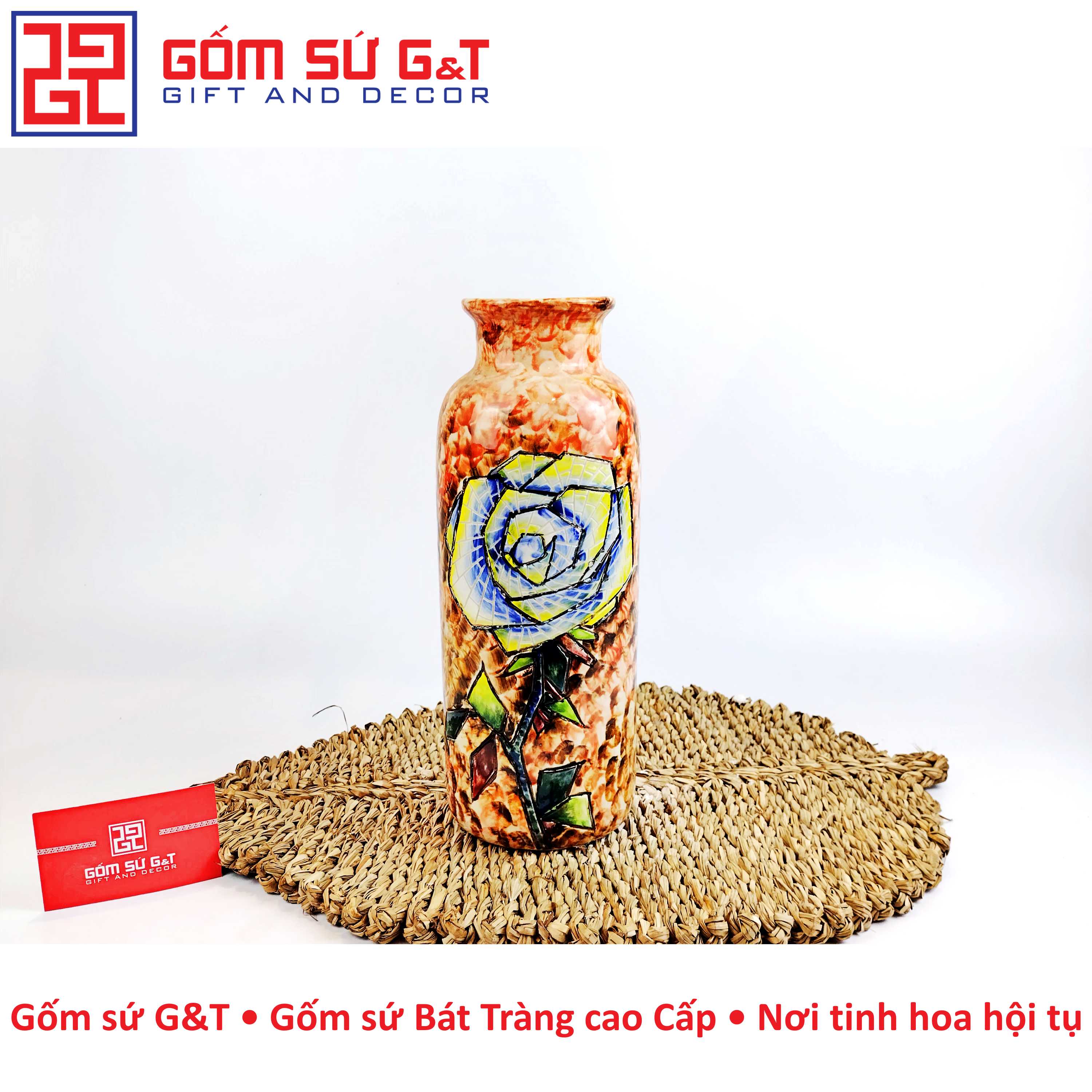 Lọ hoa dáng phích cổ cao vẽ hoa hồng Gốm Sứ G&T
