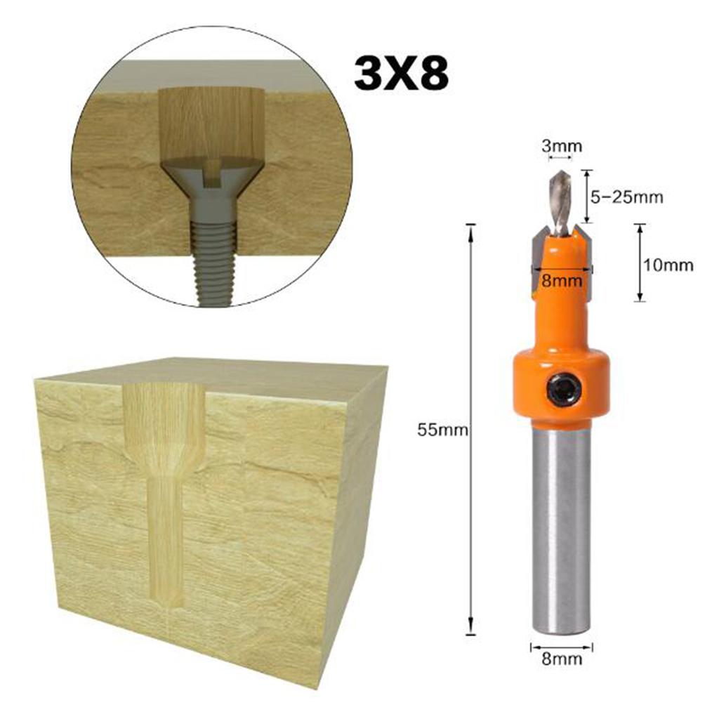 2PCS 8mm Shank High-Speed Alloy Countersink Drill Bits Woodwoking DIY, 3mm & 4mm