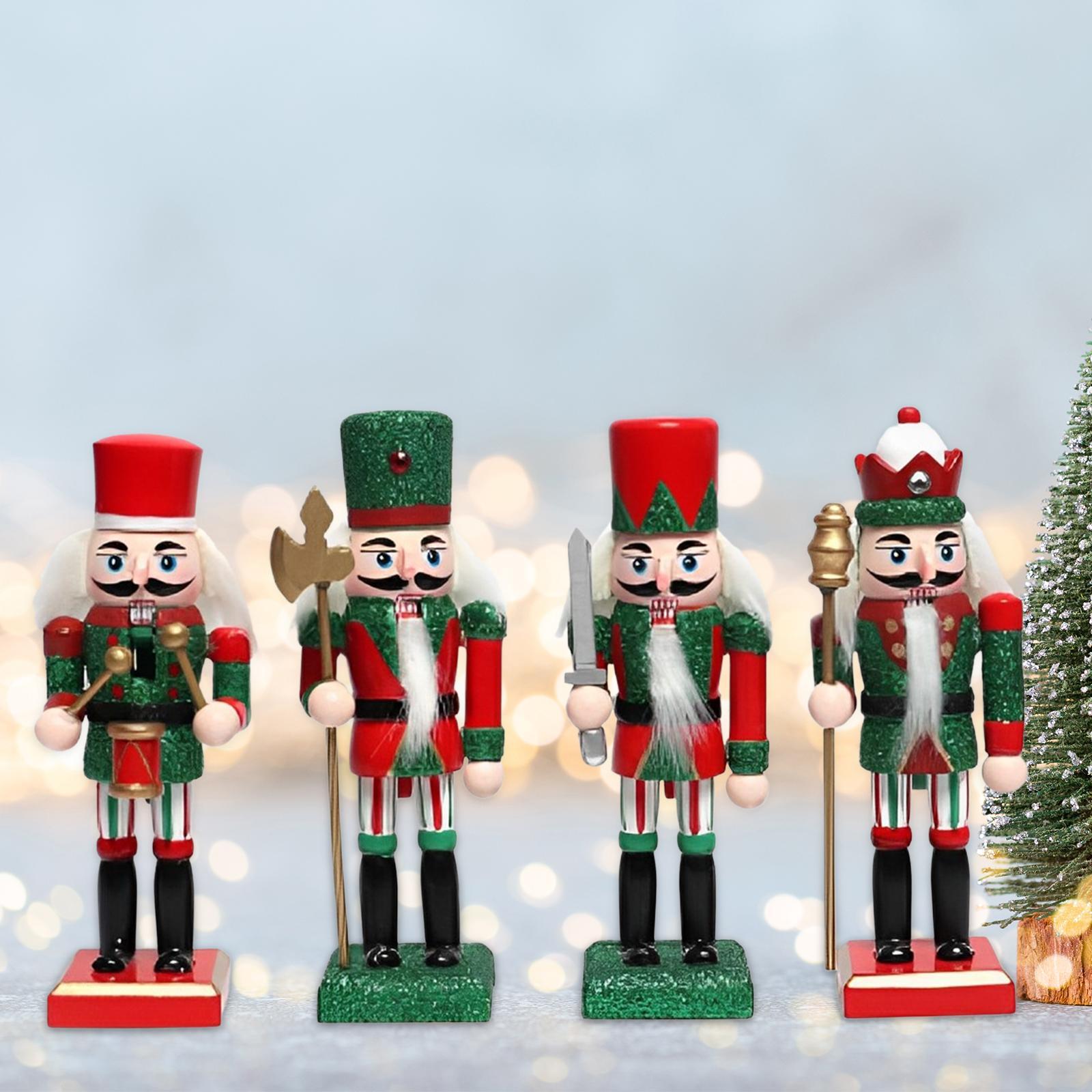 Christmas Nutcracker Figurine Ornament Set Wood Doll for House Warming Party