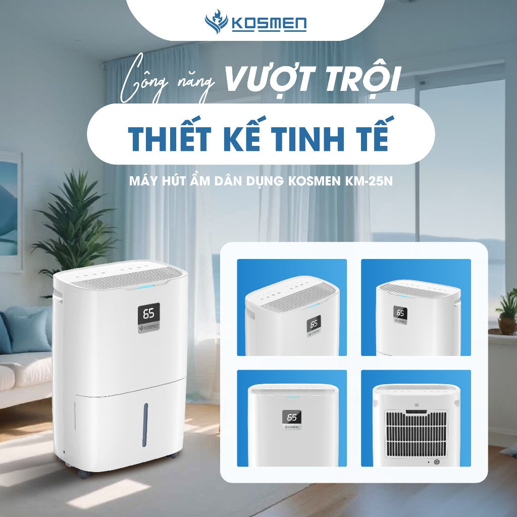 Máy Hút Ẩm Kosmen KM-25N,Phù Hợp Diện Tích 55 - 95 m2, Lọc Không Khí Chuyên Sâu - Hàng Chính Hãng, Bảo Hành 24 Tháng