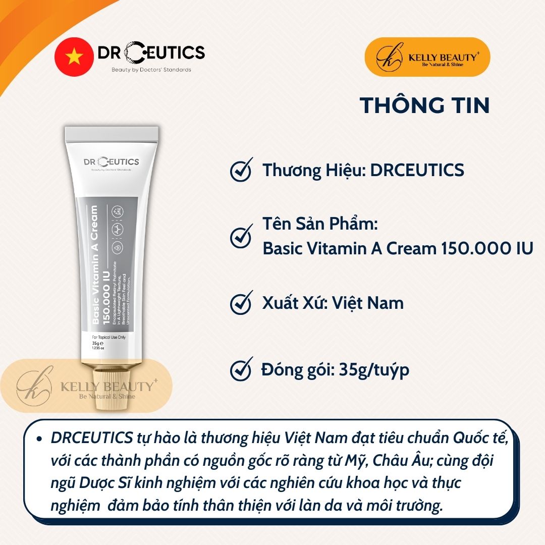 Kem Dưỡng Trẻ Hóa Da DrCeutics Basic Vitamin A Cream 150.000 IU | Kelly Beauty