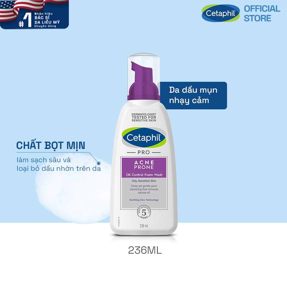 Sữa Rửa Mặt Cho Da Dầu Mụn, Nhạy Cảm Cetaphil Pro Acne Prone Oil Control Foam Wash 236Ml