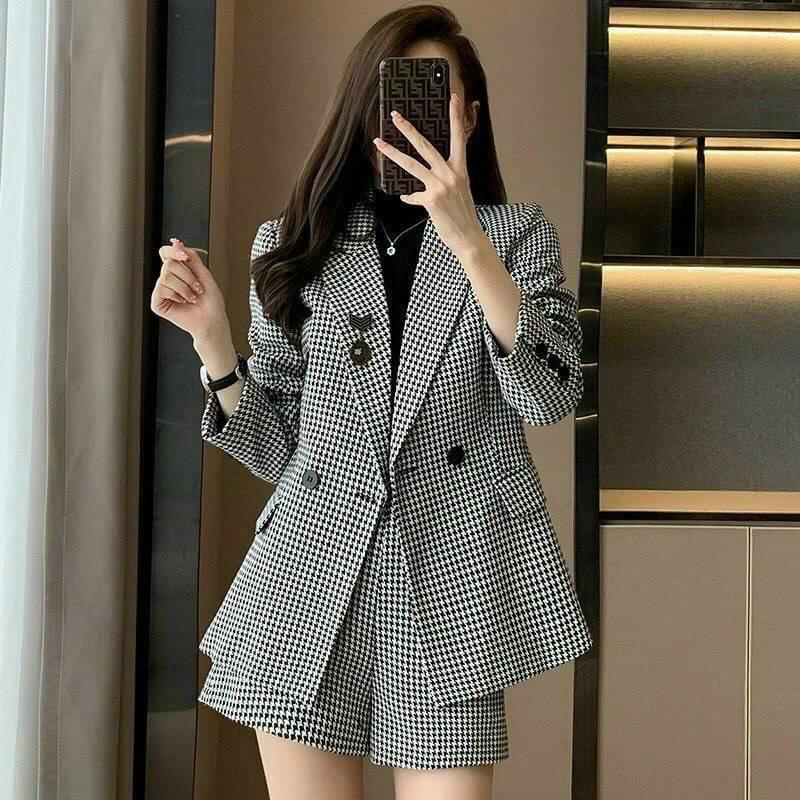 FREE SHIP Set bộ đồ nữ vest dài tay lịch sự, sang chảnh với 2 tone màu sáng da KIM GIA DS