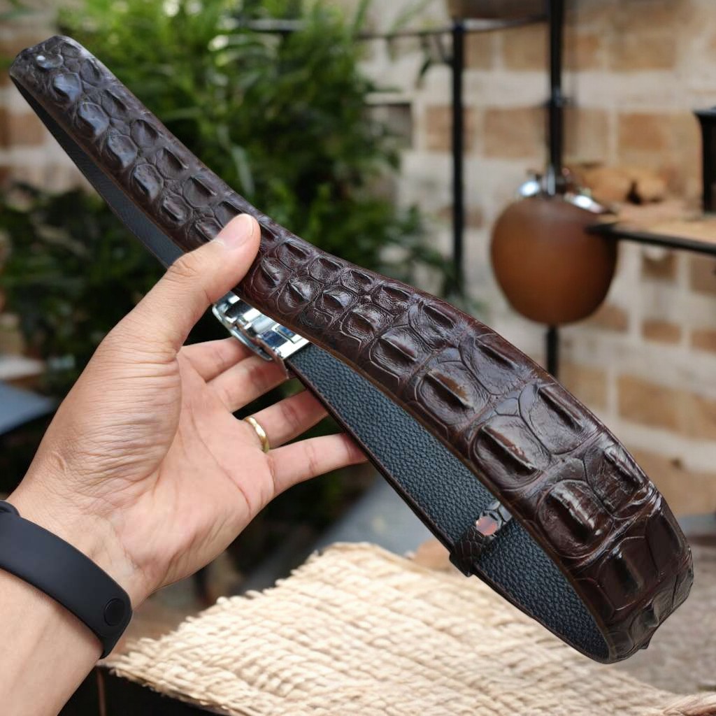 Dây nịt nam gai lưng cá sấu LIỀN NGUYÊN CON N24N1 (Mặt trắng)