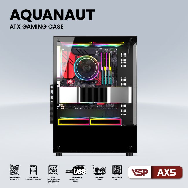 Vỏ máy tính Case VSP AX5 Gaming Kính cường lực - Hàng chính hãng VSP phân phối