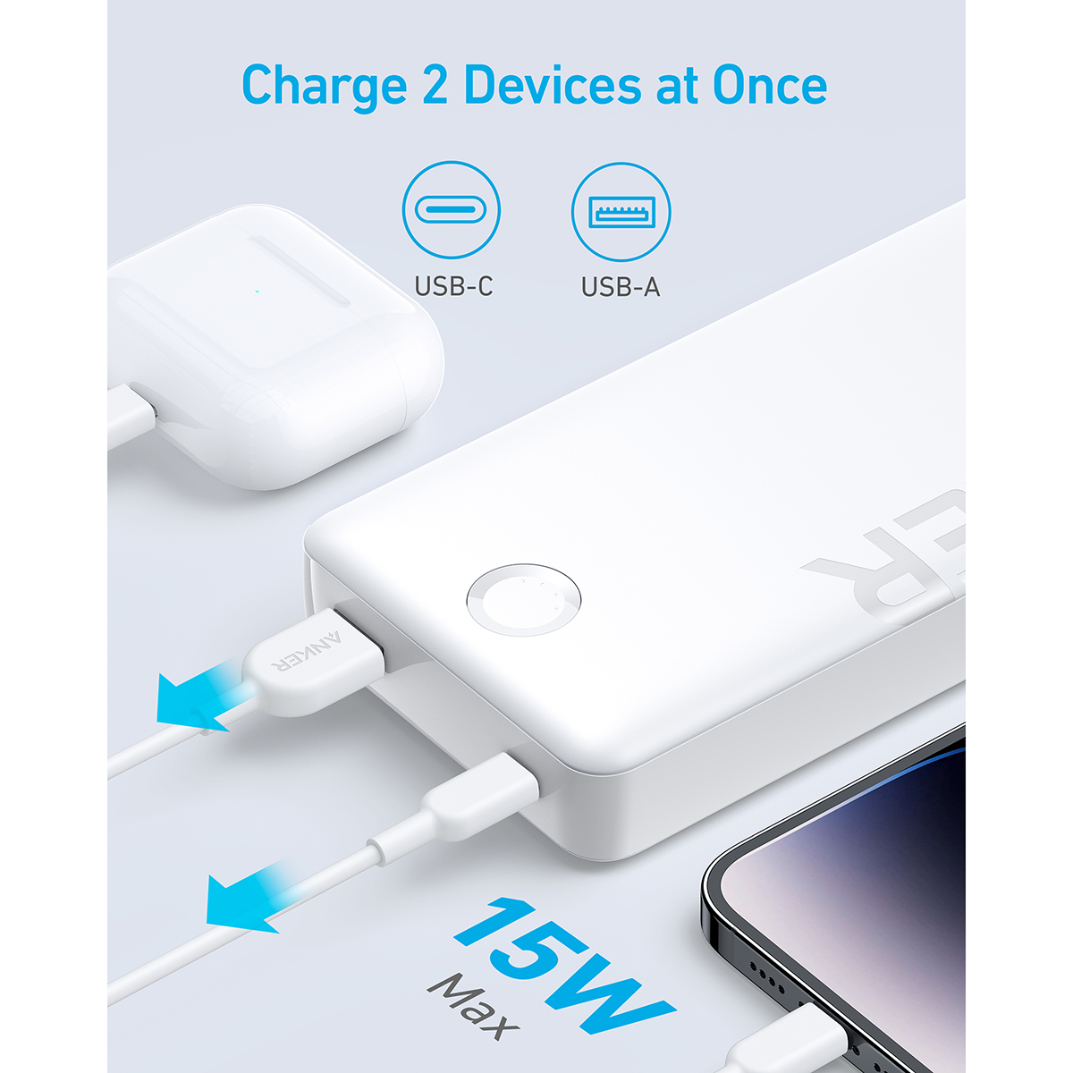 Pin Sạc Dự Phòng Anker 325 PowerCore II 1C1A 15W 20000mah A1286 USB-A và Type-C - Hàng Chính Hãng