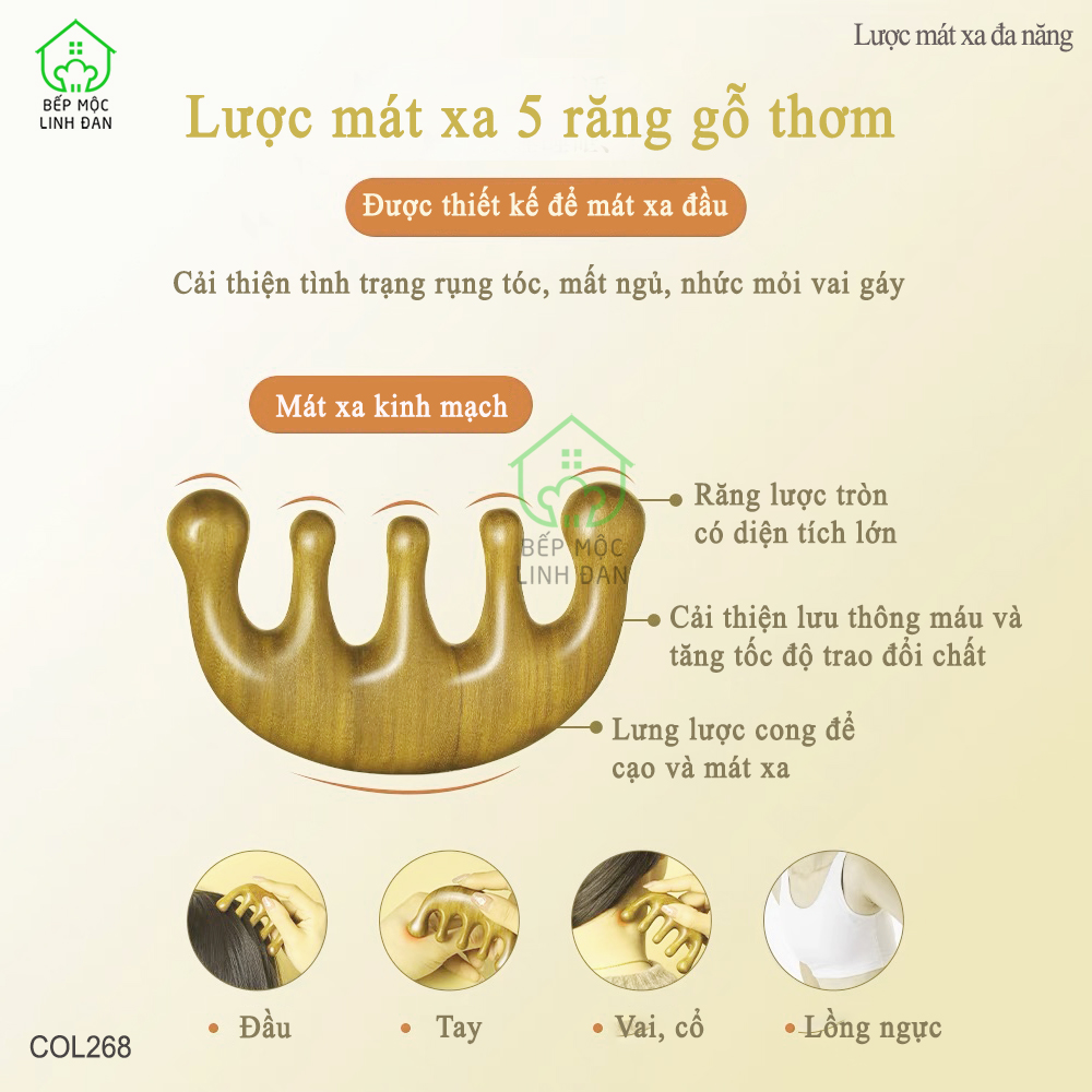 Lược Gỗ Thơm Răng Thưa Độc Đáo Chuyên Dụng Mát Xa Dưỡng Sinh