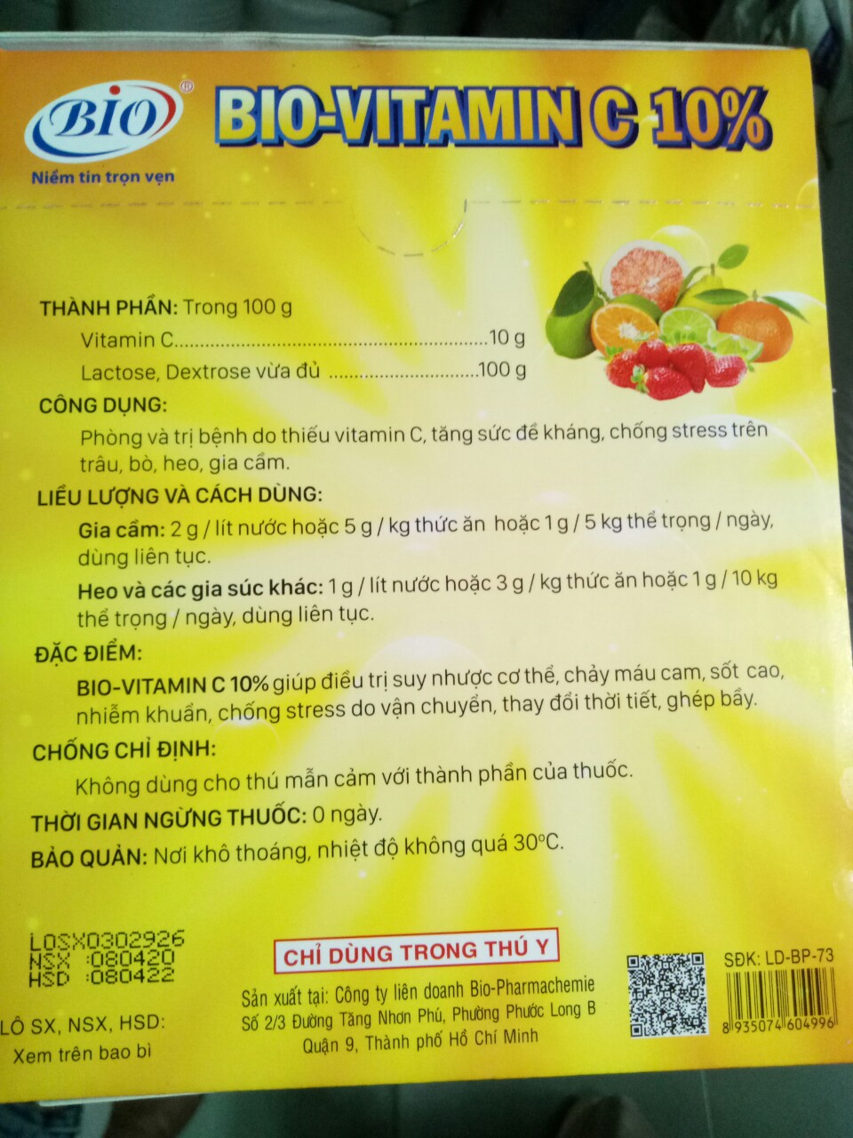 1 gói Vitamin C 10% tăng đề kháng, giảm stress nhiệt cho chim, vẹt (gói 100g)