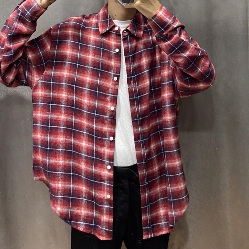 ÁO SƠ MI FLANNEL tay áo hơi nữ KẺ CARO ĐEN ĐOR TRẮNG SIZE L CỰC DỄ PHỐI ĐỒ