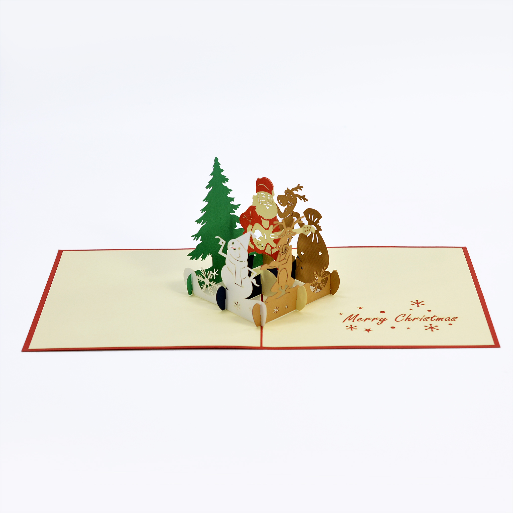 Thiệp nổi 3D handmade Christmas pop-up card, Ông già Noel chơi đàn cùng tuần lộc trong ngày Giáng Sinh CN096