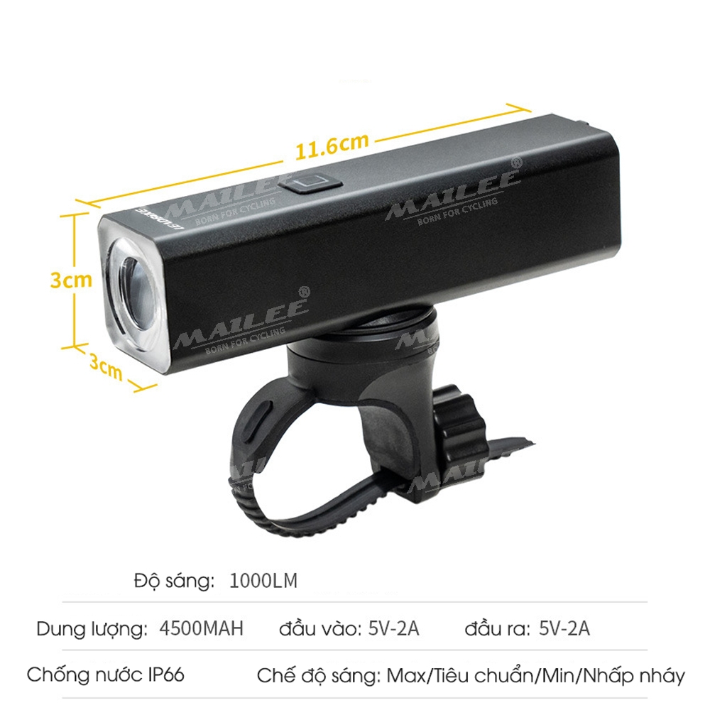 Đèn xe đạp LD-86A siêu sáng 1000 lumen, pin dung lượng cao 4500mAh, chất liệu vỏ nhôm, chống nước IP66, có hỗ trợ pad gắn treo (2 phiên bản tùy chọn) - Mai Lee