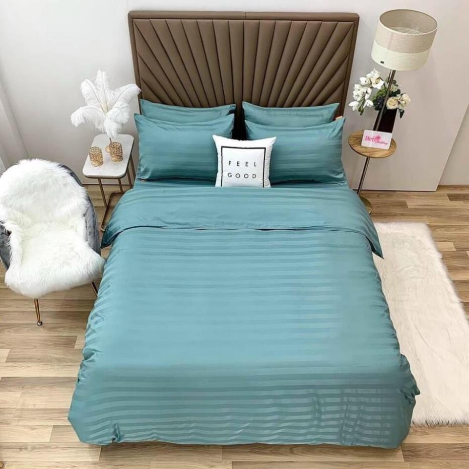 Bộ chăn ga gối Cotton 3F Nhà Nhím Chăn ga gối kẻ sọc khách sạn cao cấp