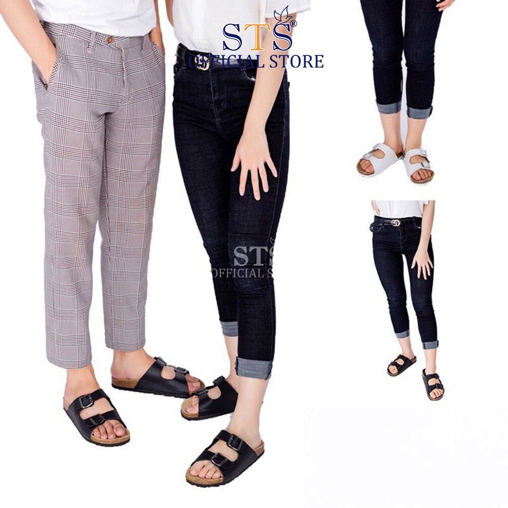 Dép sandal quai ngang nam nữ Birken đế trấu Da PU cao cấp xuất khẩu STPU01 nhiều màu