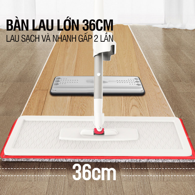 Cây lau nhà phun sương tự vắt OKwife Spray Mop chổi lau nhà thông minh xoay 360 độ lau sàn làm sạch, 2 bông lau