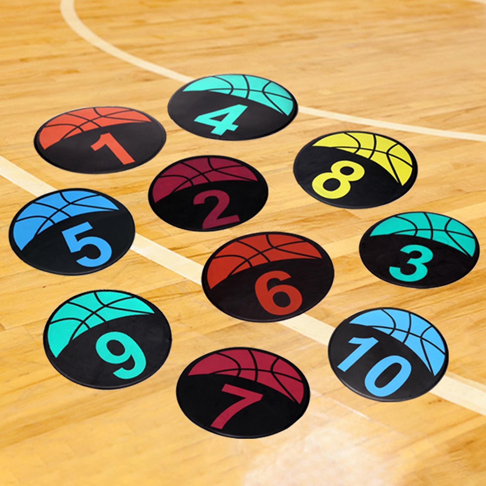 10Pcs Basketball Spot Markers Flat Disc Markers Gym Floor Anti Slip Footstep Mat Skill Training Mat Trainer Aid for Classroom Drills Soccer Sports