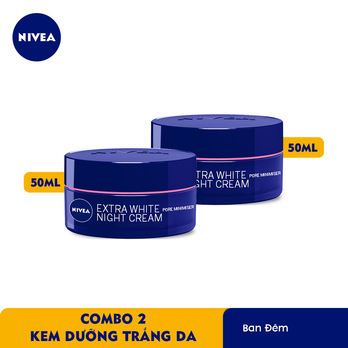 Combo 2 Kem Dưỡng Trắng Da NIVEA Extra White Se Khít Lỗ Chân Lông Ban Đêm (50ml) - 86740