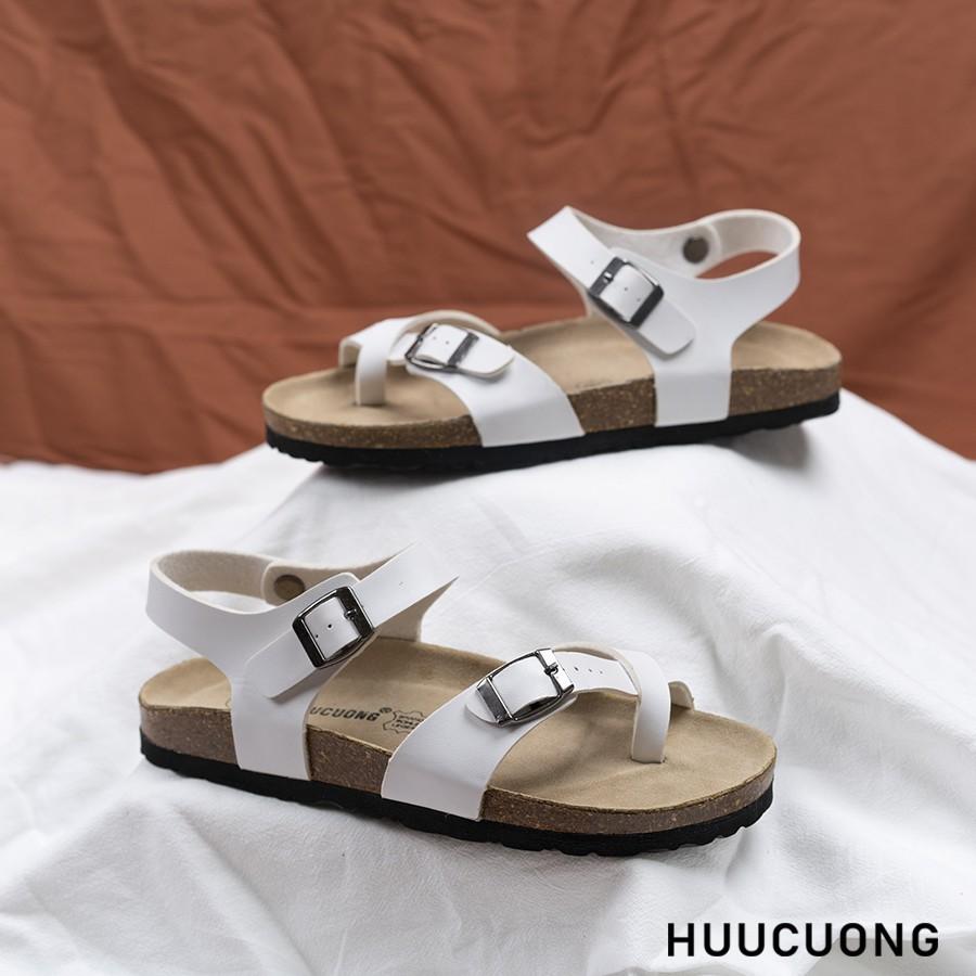 Giày Sandal nữ HuuCuong xỏ ngón trắng đế trấu handmade