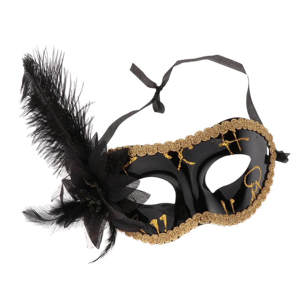 17xFeather Flower Mask Masquerade Ball Party Eye Mask Venetian Eye Mask Black