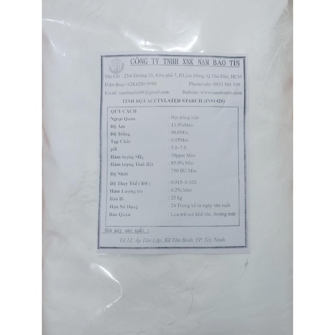 TINH BỘT BIẾN TÍNH ACYLATED STARCH (INS1420) I Gói 1kg