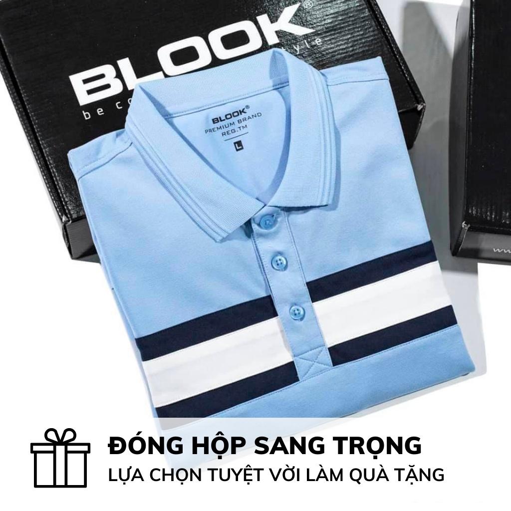 Áo Polo nam cổ bẻ BLOOK Vải thun cá sấu co giãn, Xanh Denim mã 35524