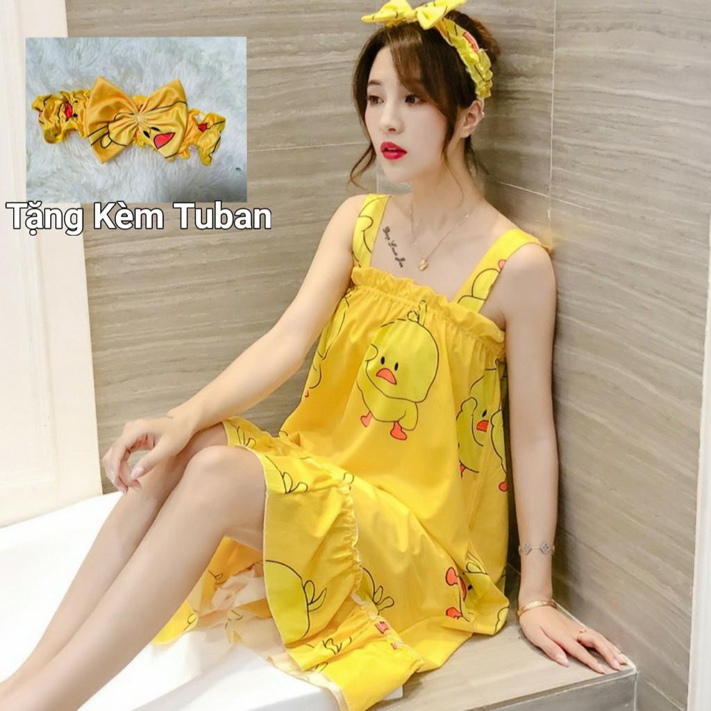 Váy ngủ 2 dây bản to tặng kèm tuban siêu kute - đầm ngủ nữ chất thun sữa siêu mềm mịn V293