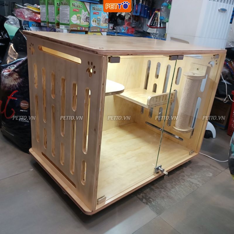 Tủ mèo bằng gỗ thiết kế thông minh kèm hệ thống ĐÈN LED cao cấp, sang trọng cho mọi không gian CC018