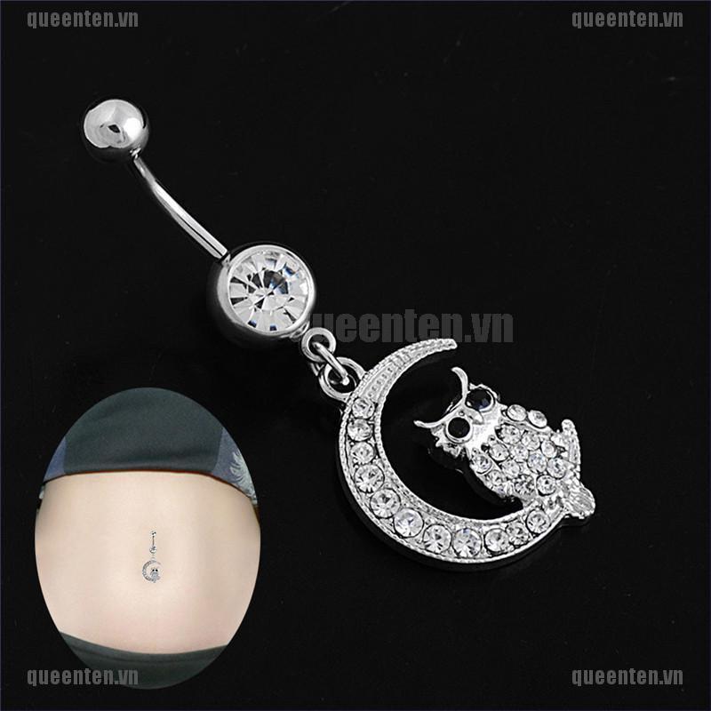 Elegant White Moon Owl Pendant Navel Piercing Women Belly Button Ring Piercing Jewelry QUVN