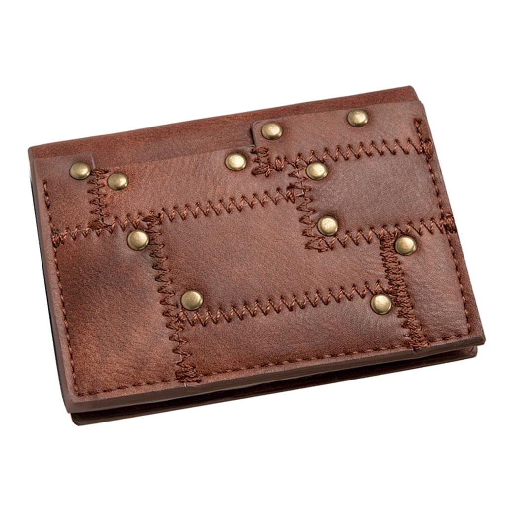 Brown PU Leather Small Billfold Slim Wallet Credit Cards ID Money