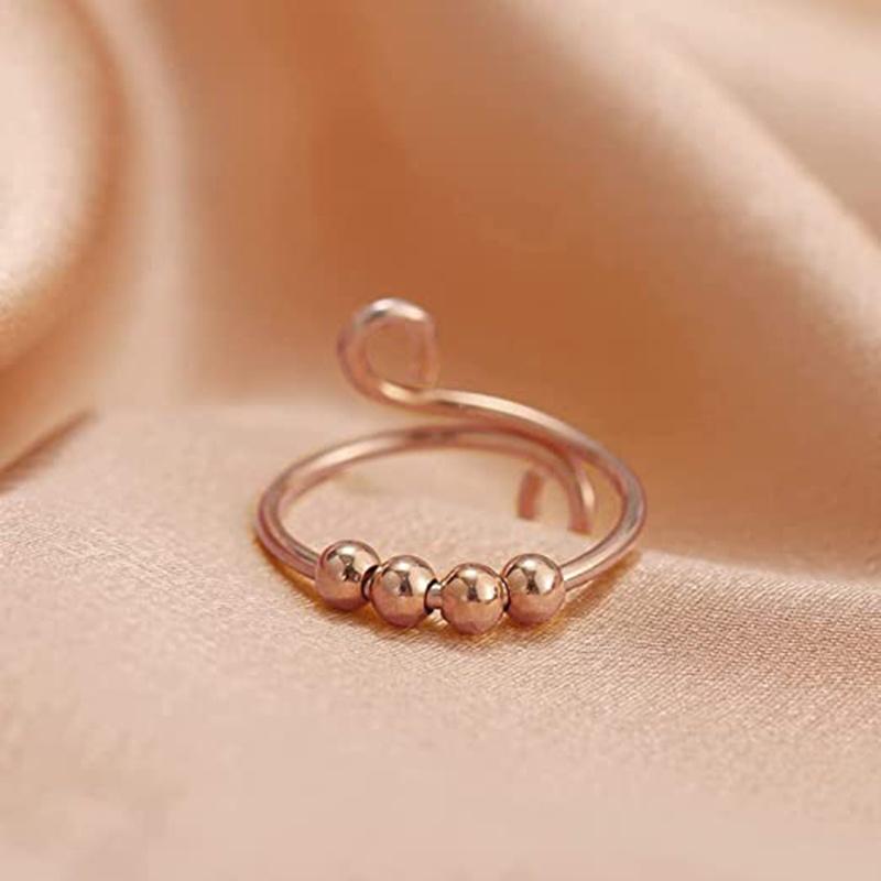 Female Ring Single Spiral Ring with Beads, Stress Relief Rotating Ring, Adjustable Ring Ring, Anxiety Thumb Ring HB