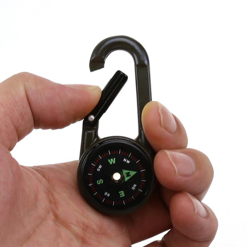 Mini Portable Compass Thermometer Key Chain Ring Carabiner for Camping Outdoor