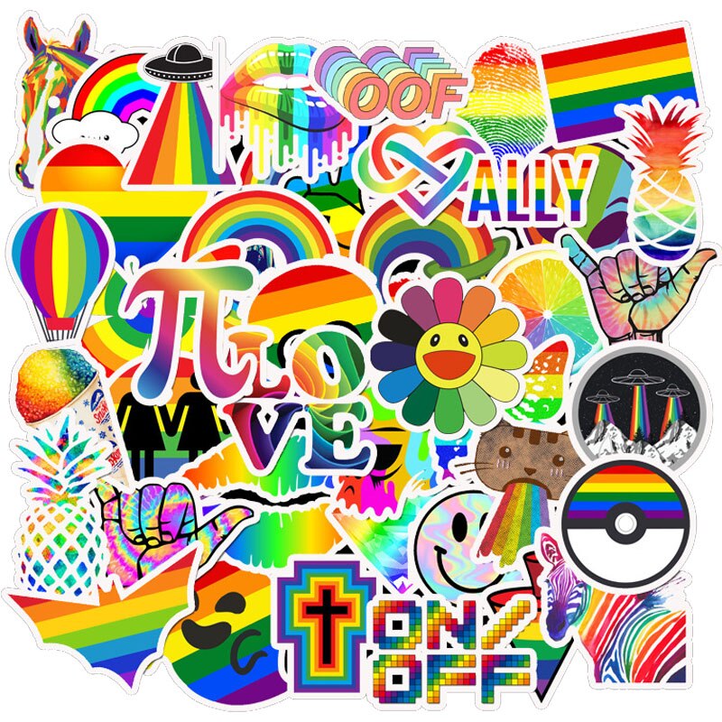 Set 60 sticker LGBT cầu vồng hình dán có ép lụa