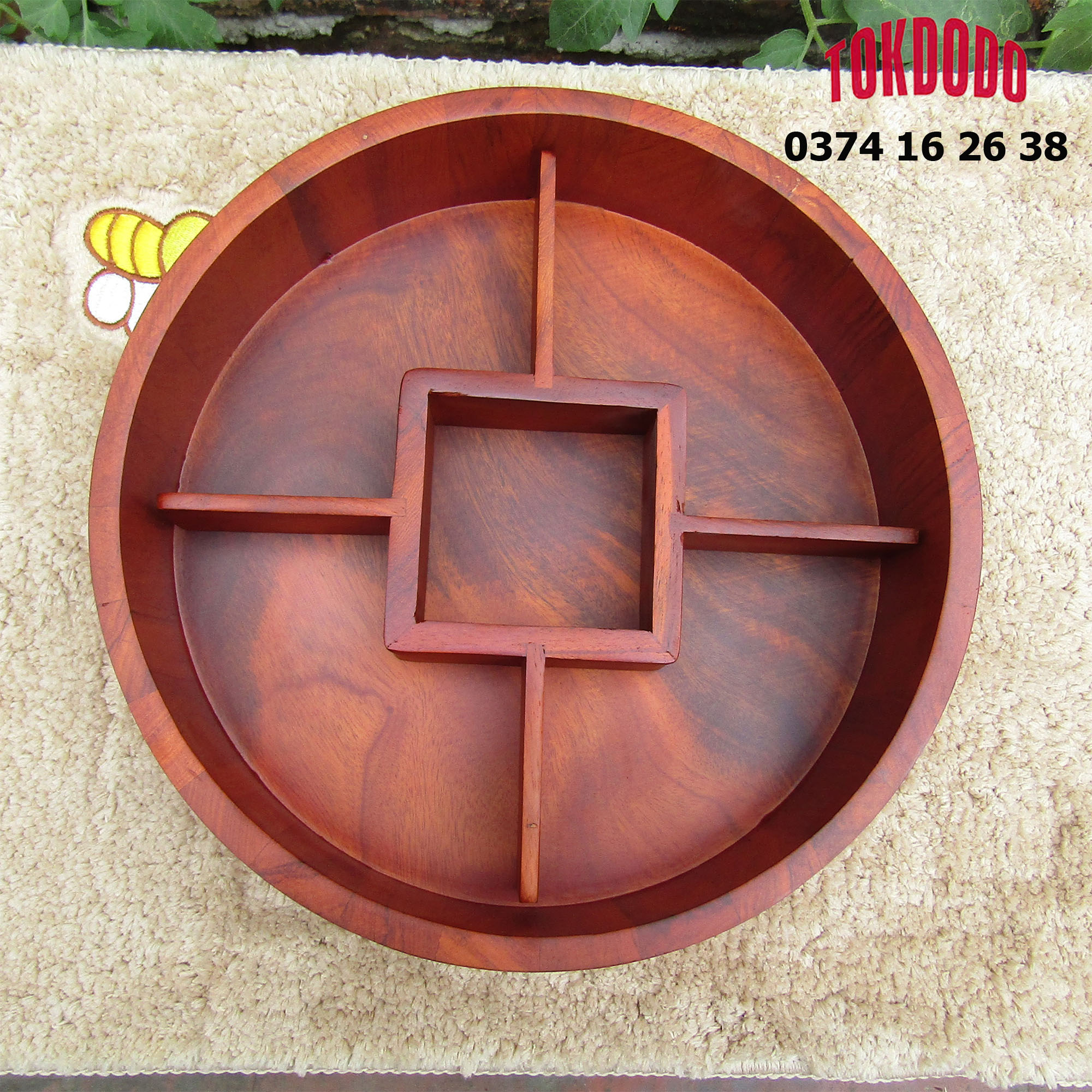 Khay mứt gỗ hương mặt tròn thương hiệu TOKDODO