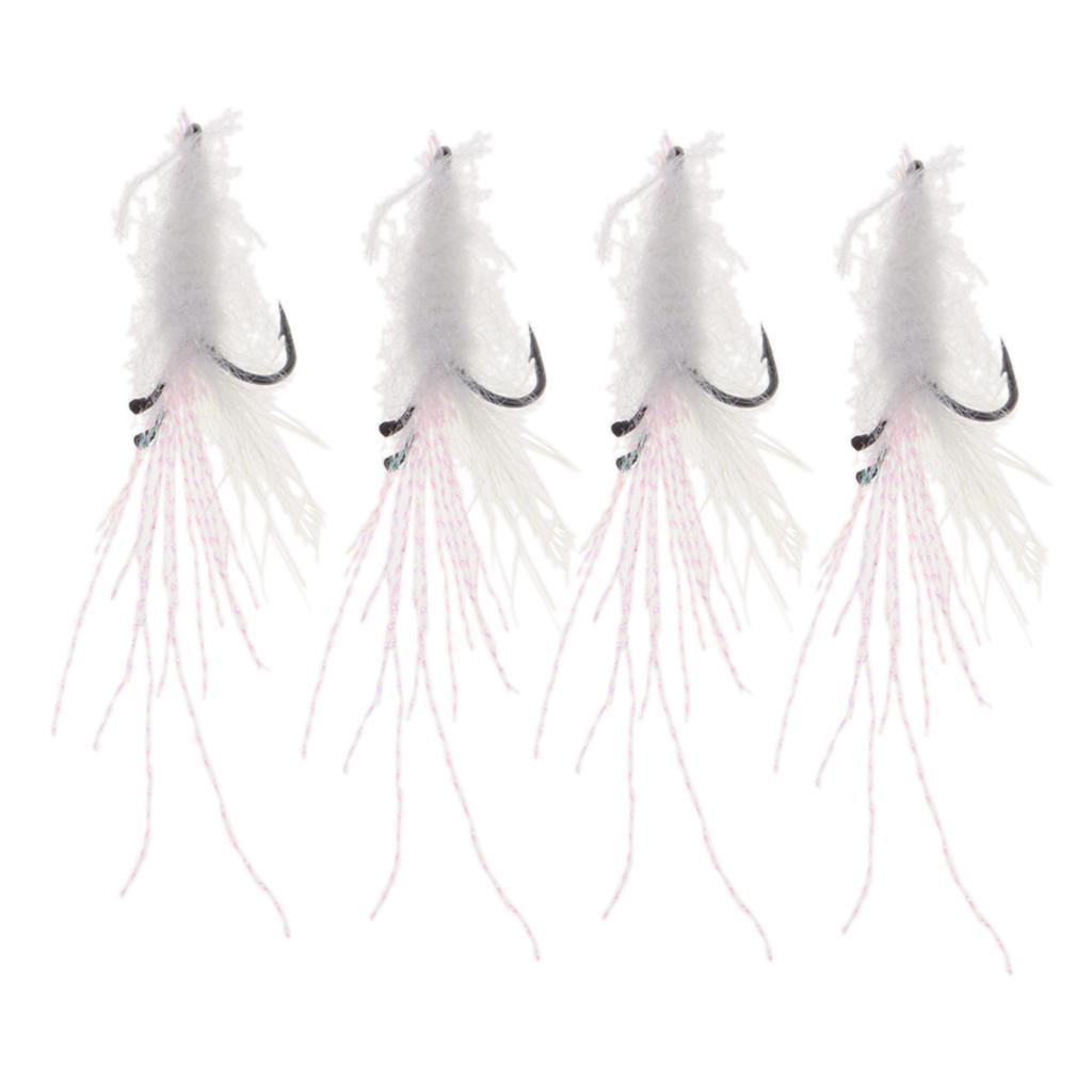 4 pcs Lure Bionic Feathers Fly Hook Freshwater Plush Shrimp Artificial Bait