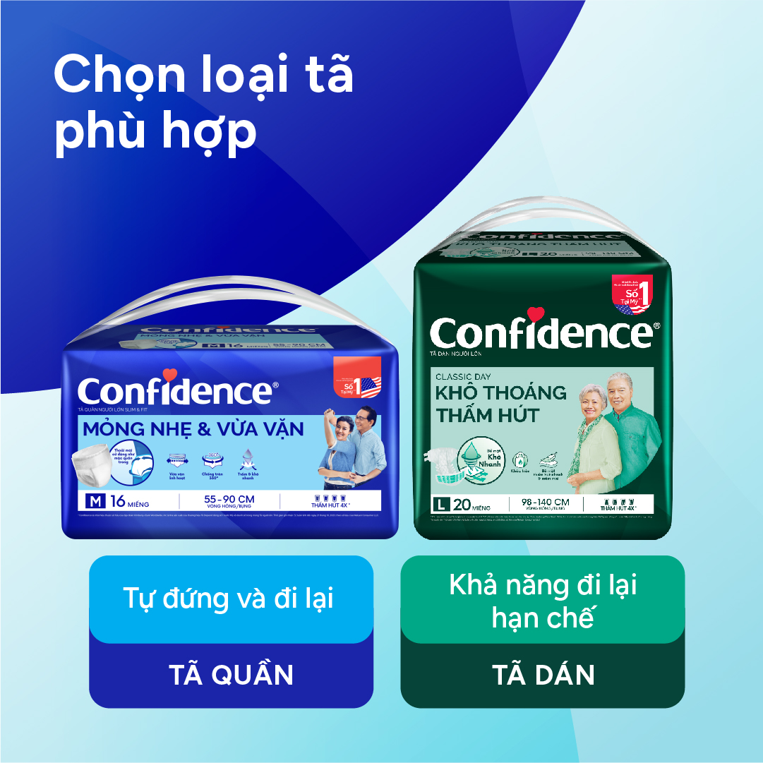 Tã quần người lớn Confidence Slim&amp;Fit mỏng nhẹ vừa vặn size M gói 16+2 miếng
