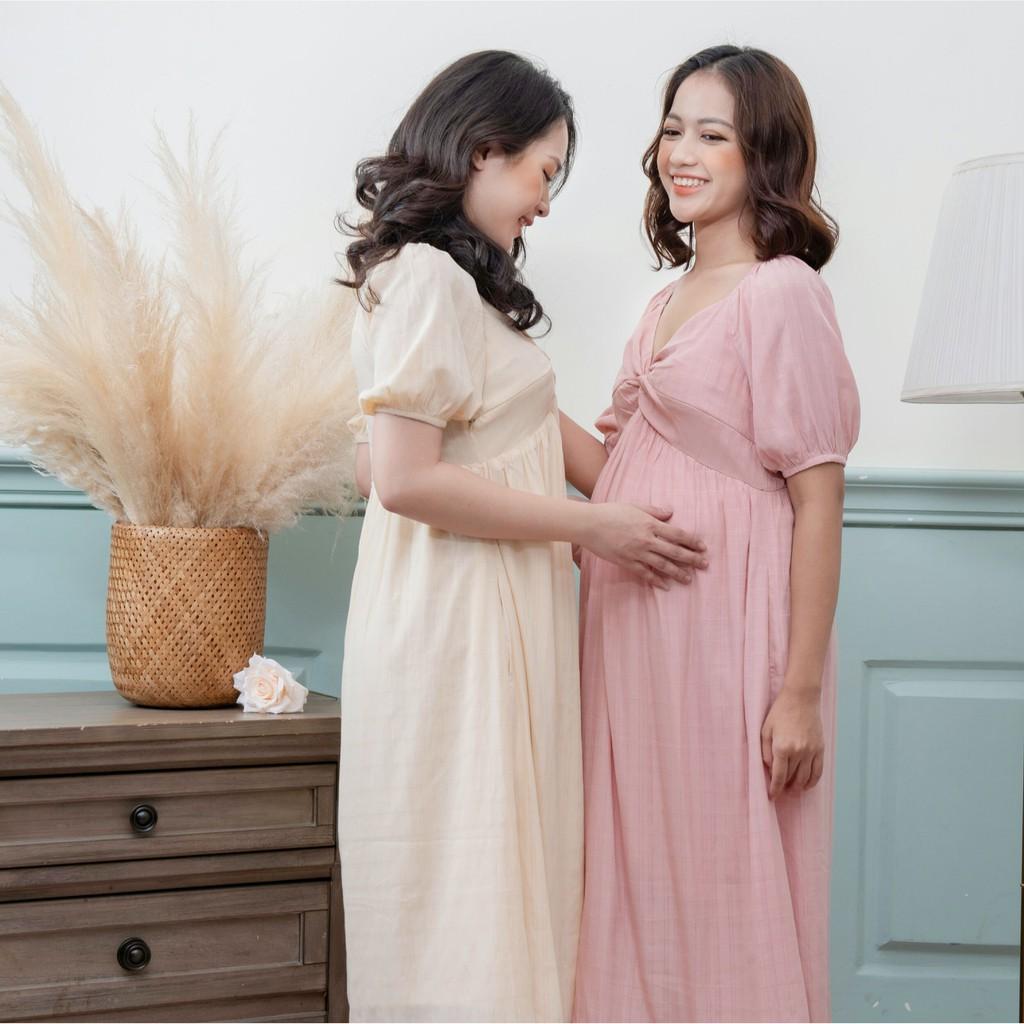 Đầm bầu công sở kết hợp cho con bú sau sinh sau sinh MOLYS M2311 xoắn ngực trẻ trung