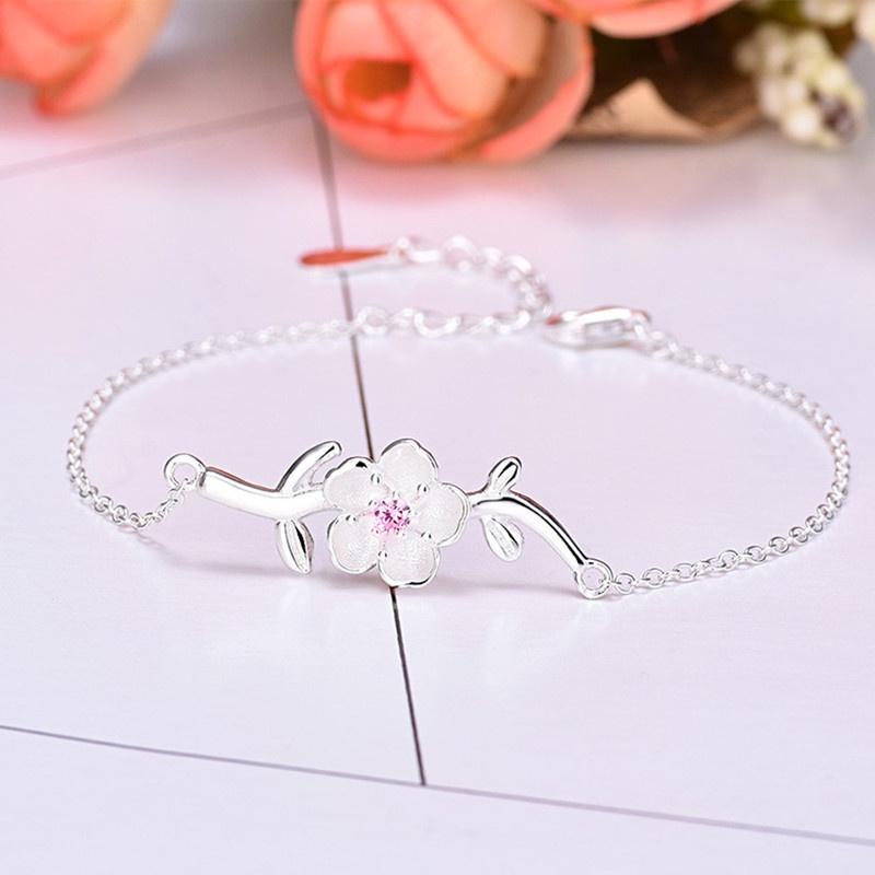 Vòng tay bạc kiểu dáng hoa đào xinh xắn phong cách Hàn Quốc mẫu 2 ANTA Jewelry - ATJ79014