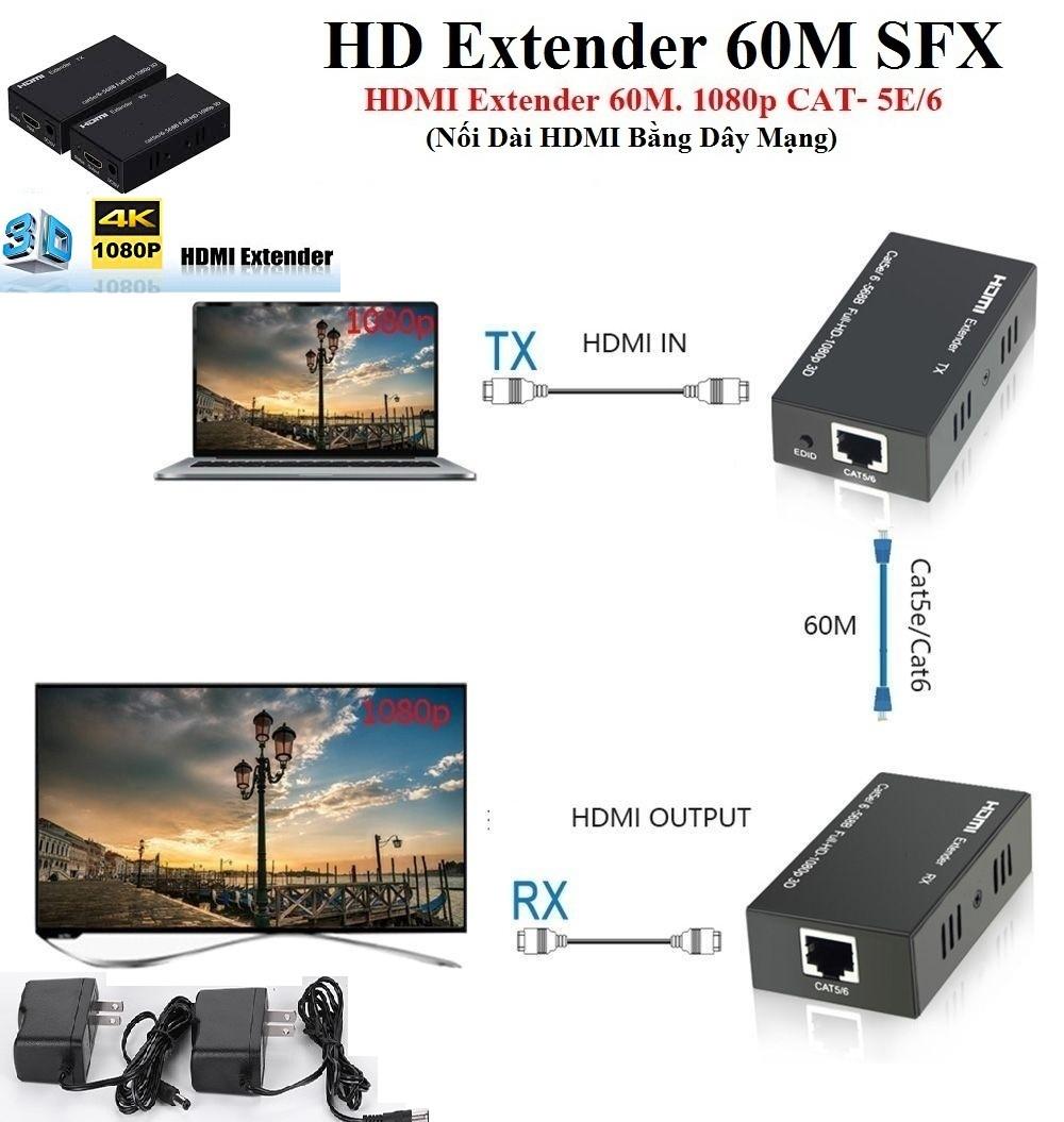 Bộ Kéo Dài Tín Hiệu HDMI 60m Sang Cáp Mạng LAN RJ45