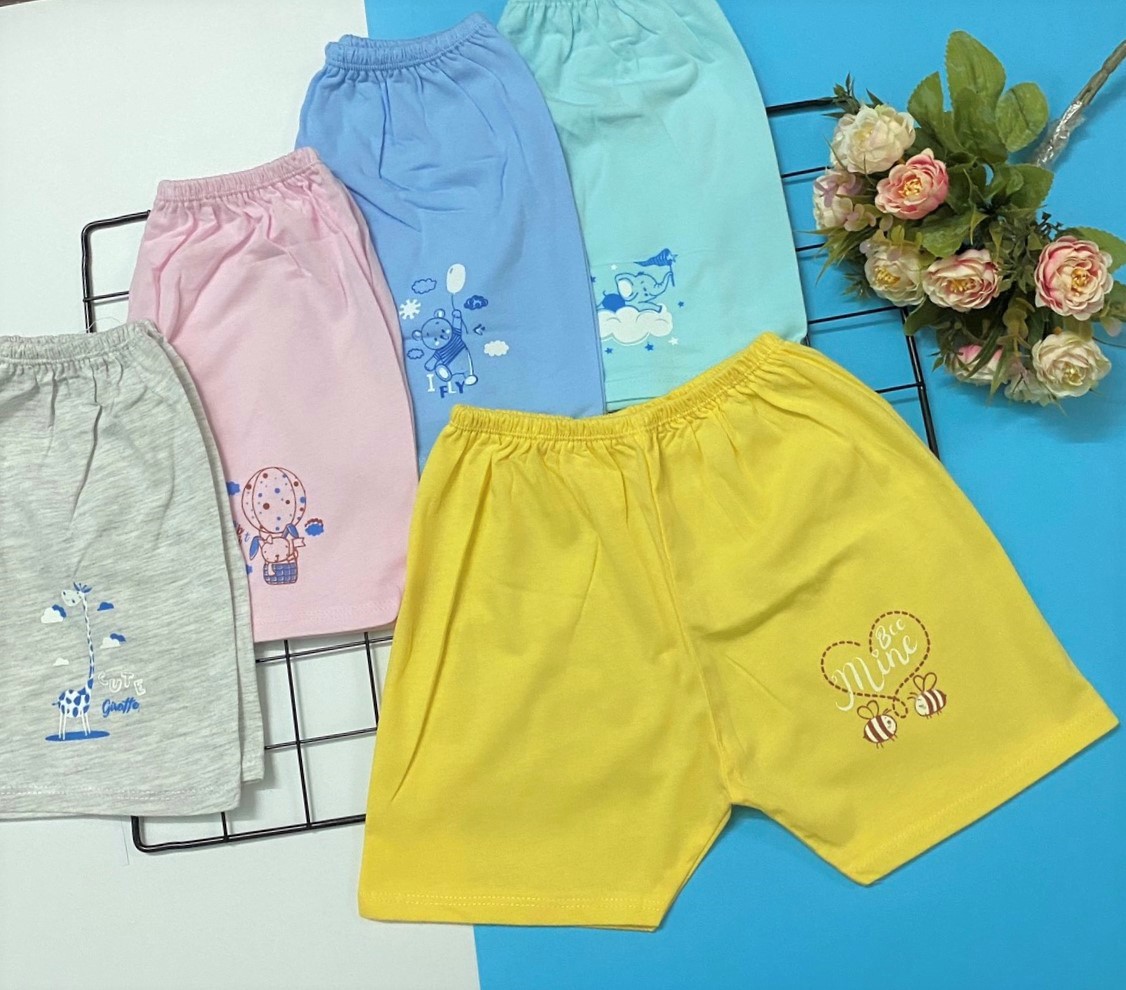 COMBO 5 Quần sơ sinh cotton THT-FR GGY | Quần Đùi Màu | Size 1 - 5 cho bé sơ sinh - 12 kg| Chất vải thun cotton 100% xịn, đẹp, mềm, họa tiết xinh | Hàng Việt Nam | Quần áo sơ sinh