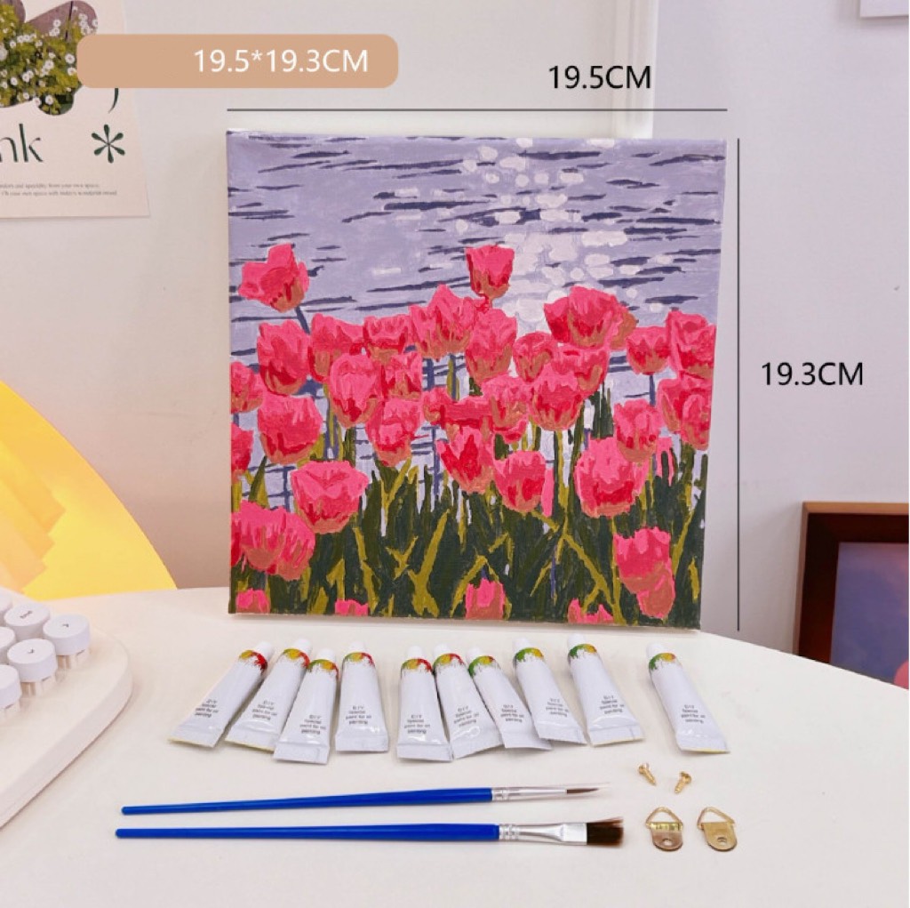 Tranh tô màu số hóa hình con vật hoa lá cute đẹp trang trí bàn phòng xinh có khung treo 20 x 20 cm làm quà tặng giá rẻ