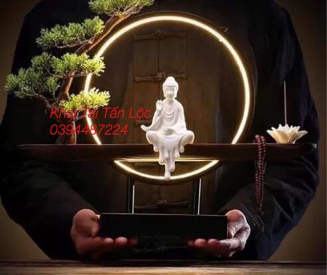 Bộ kệ gỗ đặt tượng trang trí có đèn Led và thác khói kèm phụ kiện 6 món