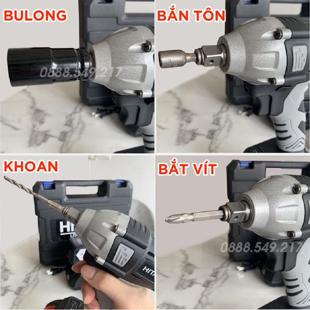 Máy Siết Ốc 199V Tháo Mở Bulong Dùng Pin Kèm 29 món phụ kiện. Bắn Mở Bulong Cầm Tay  Hàng Công Ty Chuyên Khoan, Siết, Vít