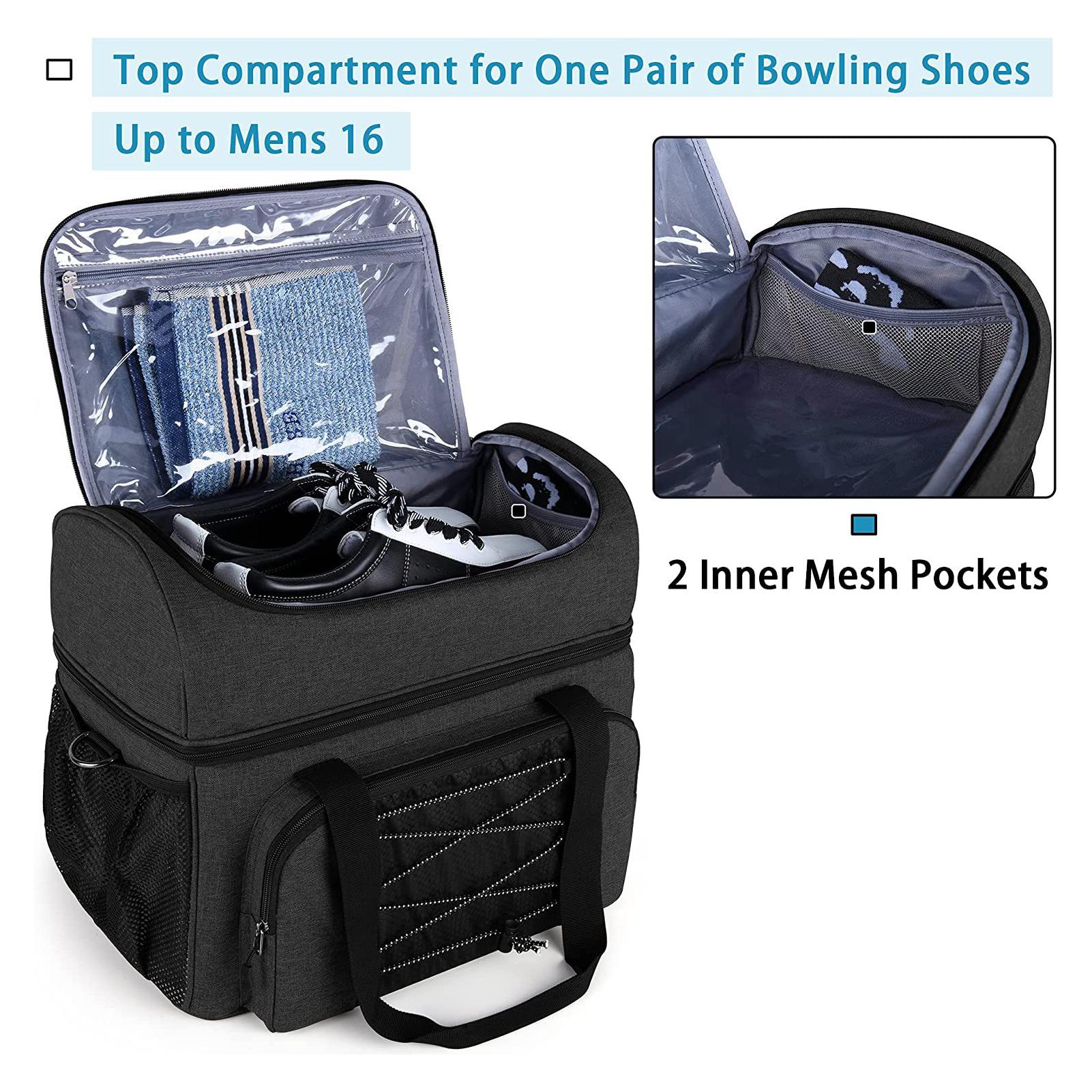 Bowling Bag for 2 Balls Portable Bowling Tote Bag with Padded Ball Holder for Double Ball and Pair of Bowling Shoes up to Mens 16