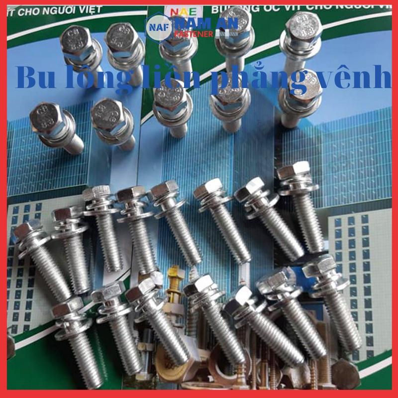 Bu lông lục giác liền phẳng vênh M8, M10, M12, chiều dài 16, 20, 25, 30, 40, 45 mm, bulong liền phẳng vênh
