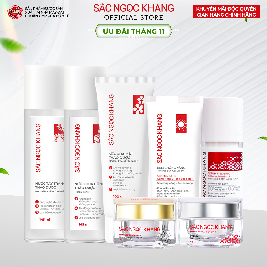 Combo 7 Món Chăm Sóc Da Toàn Diện Dưỡng Da Cơ Bản Kem Dưỡng Da Ban Ngày 30Ml Ban Đêm 30G Serum Dưỡng Trắng Diệu Kì 30Ml