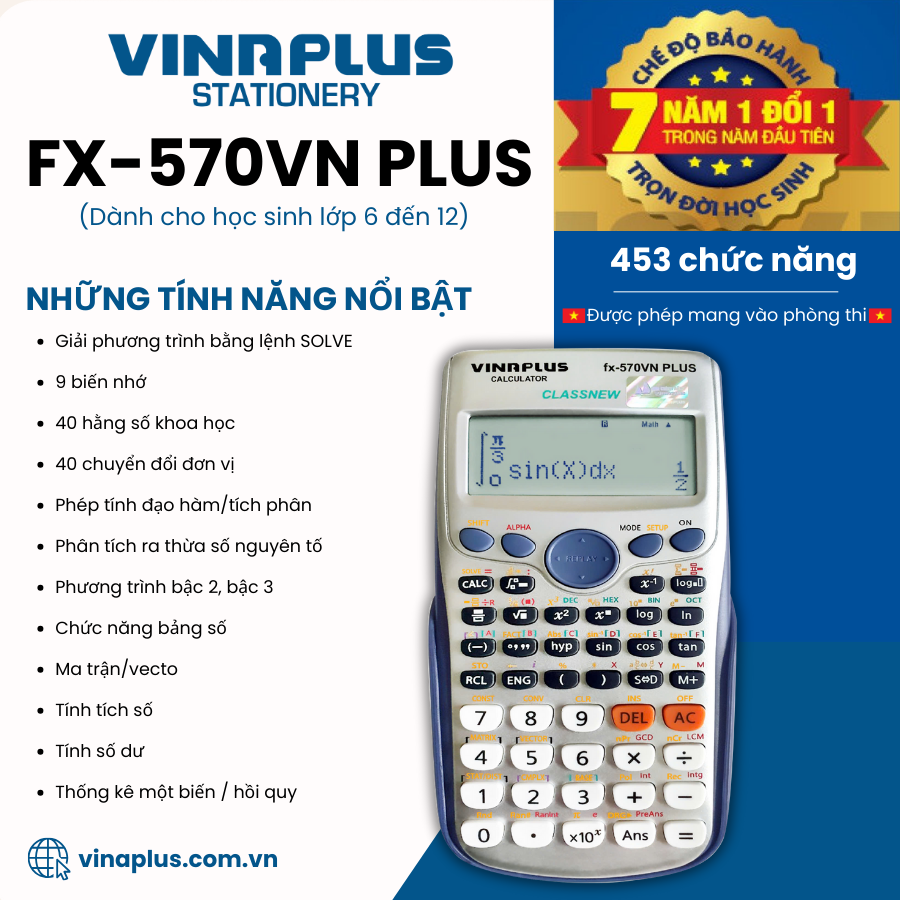 Máy tính học sinh VINAPLUS fx-570VN PLUS Phù Hợp Cho Học Sinh Lớp 6 Đến Đại Học
