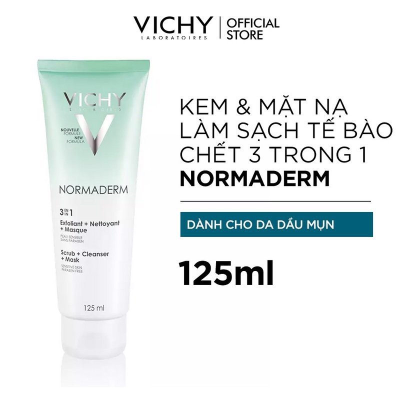 Kem Tẩy Tế Bào Chết 3 Tác Dụng VICHY Normaderm 3in 1 Scrub + Cleanser + Mask 125ml + Tặng Móc Khóa