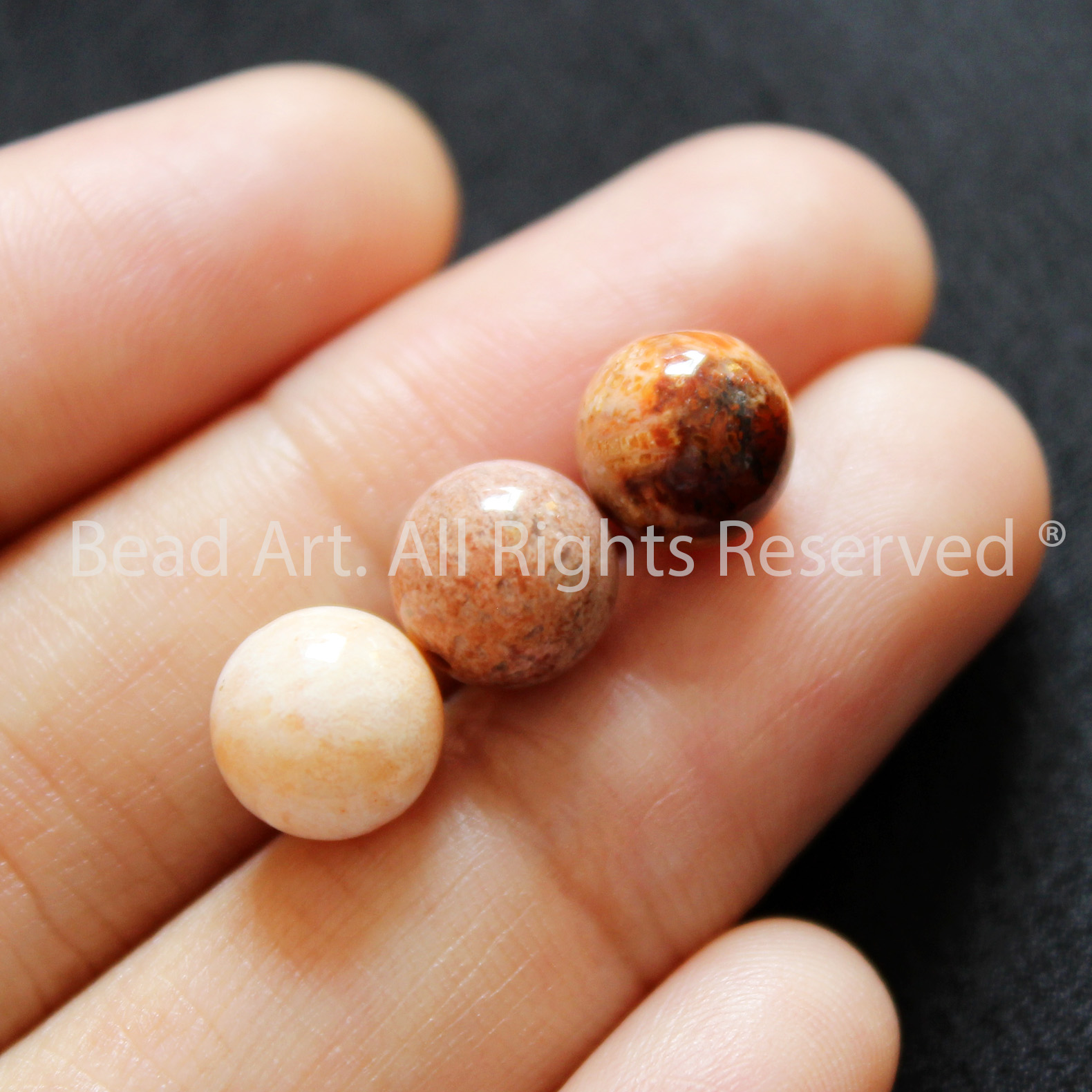 [1 Hạt/3 Hạt] 8MM Đá San Hô Hoá Thạch, Fossil Coral Tự Nhiên Loại A Màu Xám Vàng, Vòng Tay Phong Thuỷ, Chuỗi Hạt - Bead Art