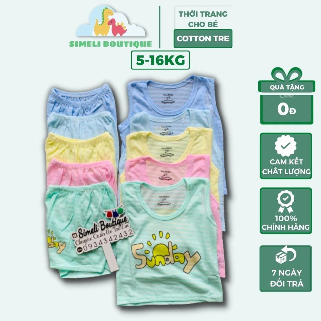 [Ảnh thật] Bộ Ba Lỗ Cotton Sợi Tre Nhiều Màu Loại 1 Cho Bé Trai, Bé Gái 5-16kg (QATE034)