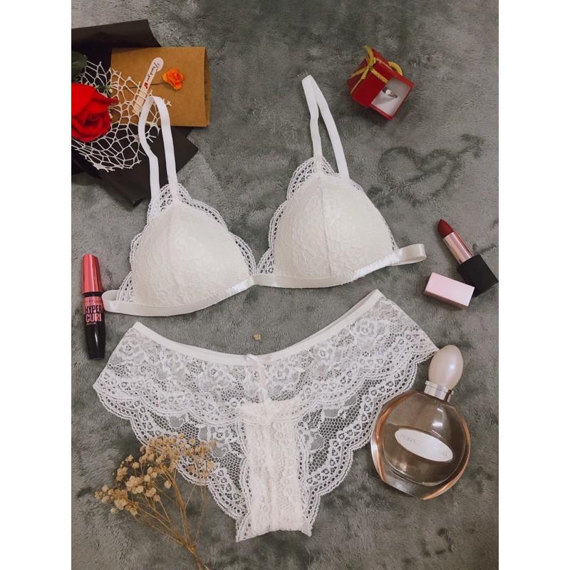 Hera white - Set lót ren áo bra không gọng mút mỏng