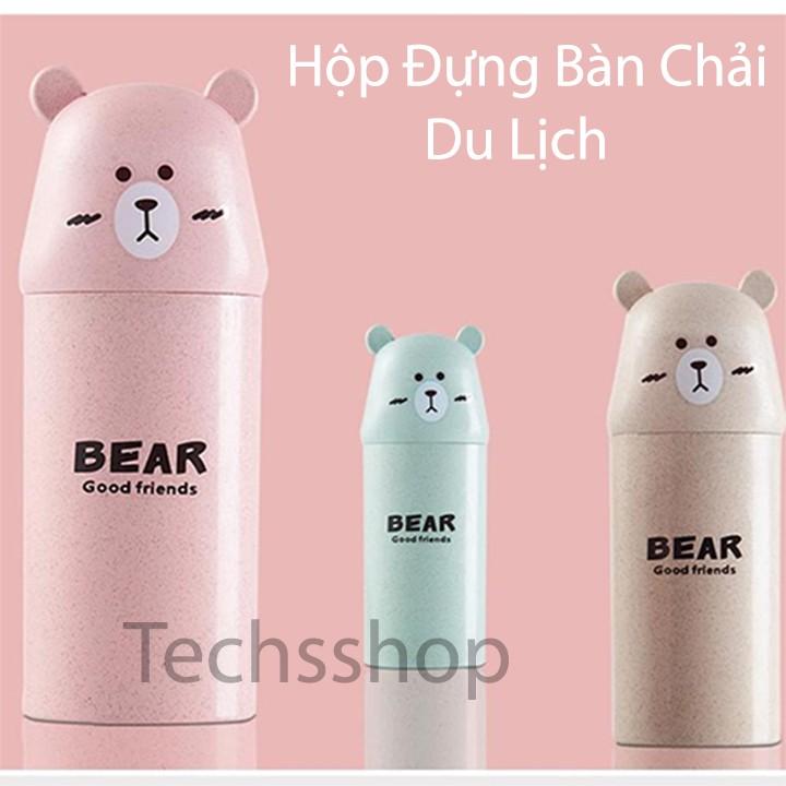 Hộp đựng bàn chải kem đánh răng du lịch - Bình đựng kem đánh răng bàn chải có nắp đậy hình gấu dễ thương